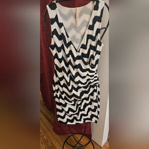 Black And White Lined Ruched Dress